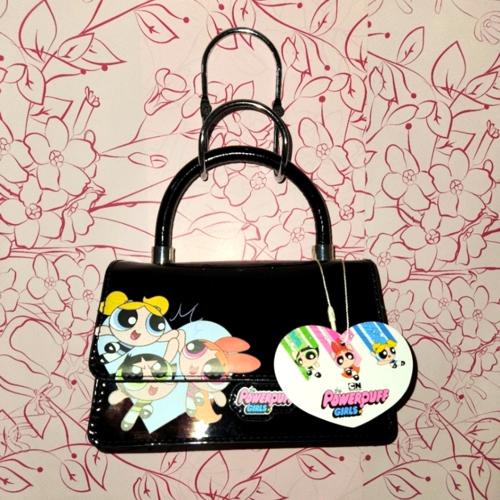 New The PowerPuff Girls Black Glossy Purse Crossbody HandBag